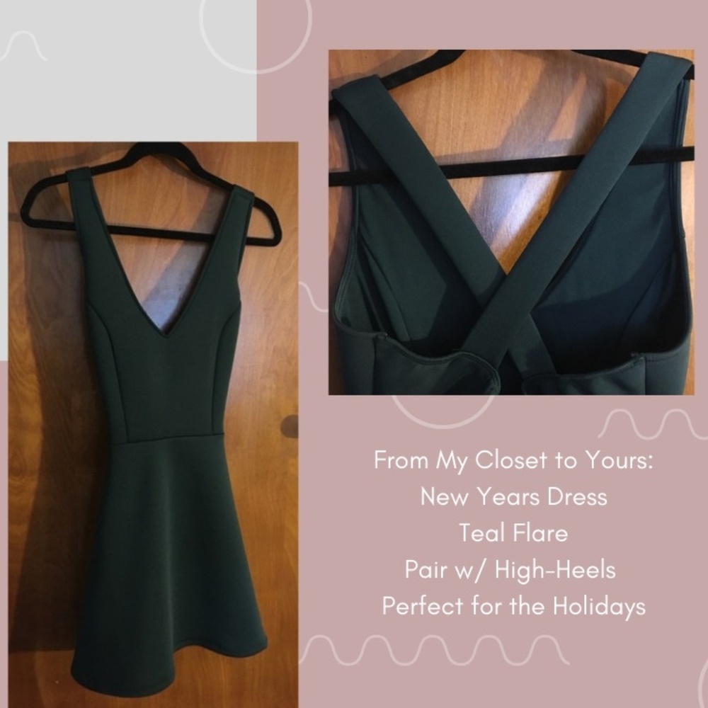 Teal Plunge Flare Dress